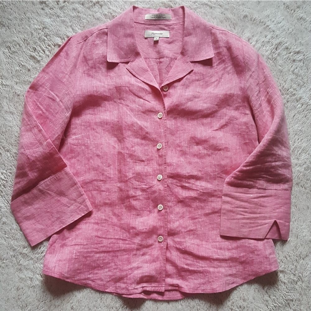 FACONNABLE 100 Linen Button Down Pink Top Size Small‎